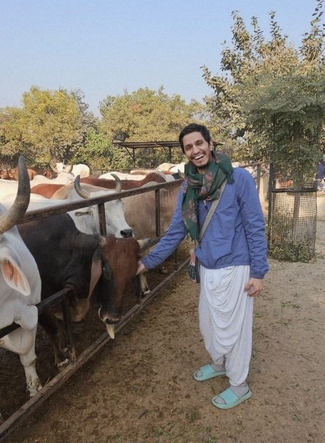 Paramjeet Singh Chauhan at a cow sanctuary